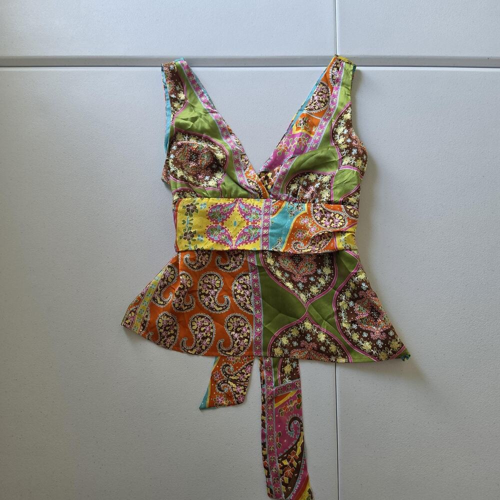 Y2K Alice & Trixie Tank Top Womens Small Multicolor Silk Paisley Tie Boho Cami